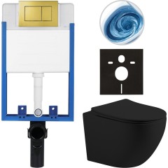 Kompletní podomítkový WC set Lite/Cesso - černá matná - WC tlačítko Classic, zlatá - k zazdění - 49x36 cm