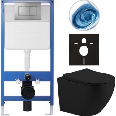 Kompletní podomítkový WC set Lite/Cesso - černá matná - WC tlačítko Classic, tmavě šedá - předstěnová instalace/sádrokarton - 49x36 cm