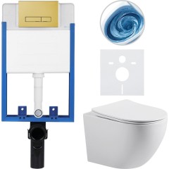 Kompletní podomítkový WC set Lite/Cesso - bílá lesklá - WC tlačítko Slim, zlatá - k zazdění - 49x36 cm