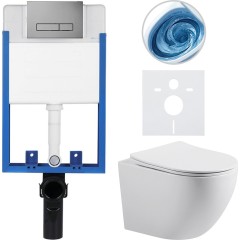 Kompletní podomítkový WC set Lite/Cesso - bílá lesklá - WC tlačítko Slim, tmavě šedá - k zazdění - 49x36 cm