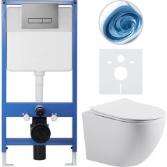 Kompletní podomítkový WC set Lite/Cesso - bílá lesklá - WC tlačítko Slim, tmavě šedá - předstěnová instalace/sádrokarton - 49x36 cm