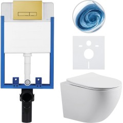 Kompletní podomítkový WC set Lite/Cesso - bílá matná - WC tlačítko Slim, zlatá - k zazdění - 49x36 cm