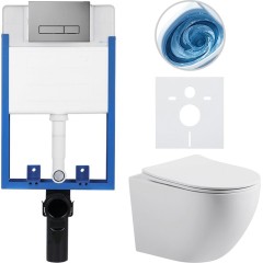 Kompletní podomítkový WC set Lite/Cesso - bílá matná - WC tlačítko Slim, tmavě šedá - k zazdění - 49x36 cm