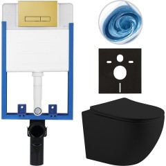 Kompletní podomítkový WC set Lite/Cesso - černá matná - WC tlačítko Slim, zlatá - k zazdění - 49x36 cm