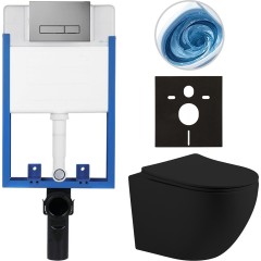 Kompletní podomítkový WC set Lite/Cesso - černá matná - WC tlačítko Slim, tmavě šedá - k zazdění - 49x36 cm