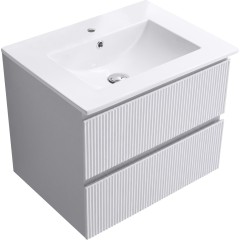 Koupelnová skříňka Carole + keramické umyvadlo Todo - bílá matná rýhovaná - 61x50x46,5 cm