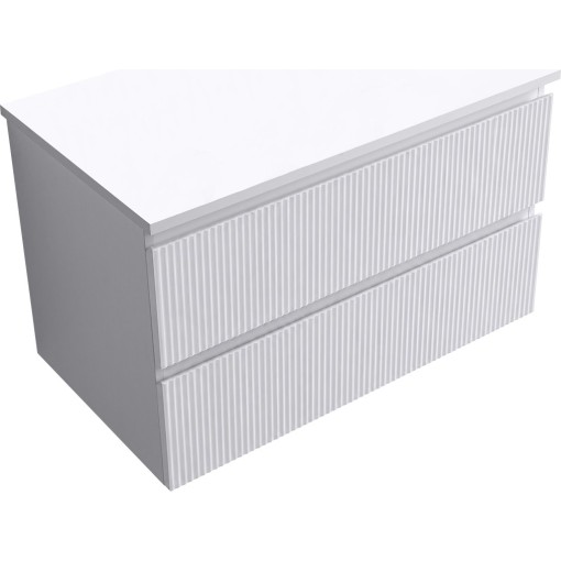 Koupelnová skříňka Carole + deska pod umyvadlo Navira Slim - 18 mm - bílá matná rýhovaná - 100x49,8x46 cm