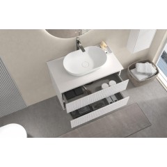 Koupelnová skříňka Carole + deska pod umyvadlo Navira Slim - 18 mm - bílá matná rýhovaná - 100x49,8x46 cm