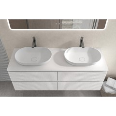 Koupelnová skříňka Carole + deska pod umyvadlo Navira Slim - 18 mm - bílá matná rýhovaná - 120x49,8x46 cm