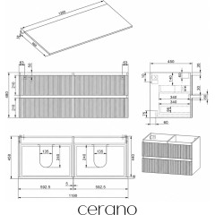 Koupelnová skříňka Carole + deska pod umyvadlo Navira Slim - 18 mm - bílá matná rýhovaná - 120x49,8x46 cm