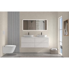 Koupelnová skříňka Carole + deska pod umyvadlo Navira Slim - 18 mm - bílá matná rýhovaná - 120x49,8x46 cm