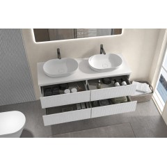 Koupelnová skříňka Carole + deska pod umyvadlo Navira Slim - 18 mm - bílá matná rýhovaná - 120x49,8x46 cm