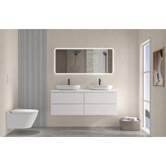 Koupelnová skříňka Carole + deska pod umyvadlo Navira Pro - 36 mm - bílá matná rýhovaná - 120x51,6x46 cm