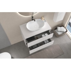 Koupelnová skříňka Carole + deska pod umyvadlo Navira Pro - 36 mm - bílá matná rýhovaná - 60x51,6x46 cm