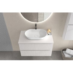 Koupelnová skříňka Carole + deska pod umyvadlo Navira Pro - 36 mm - bílá matná rýhovaná - 60x51,6x46 cm