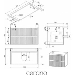 Koupelnová skříňka Carole + deska pod umyvadlo Navira Pro - 36 mm - bílá matná rýhovaná - 80x51,6x46 cm