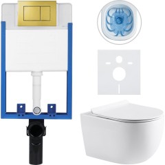 Kompletní podomítkový WC set Lite/Felci - bílá lesklá - WC tlačítko Classic, zlatá - k zazdění - 52,5x36 cm