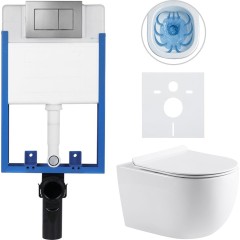 Kompletní podomítkový WC set Lite/Felci - bílá lesklá - WC tlačítko Classic, tmavě šedá - k zazdění - 52,5x36 cm