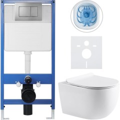 Kompletní podomítkový WC set Lite/Felci - bílá lesklá - WC tlačítko Classic, tmavě šedá - předstěnová instalace/sádrokarton - 52,5x36 cm