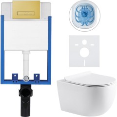 Kompletní podomítkový WC set Lite/Felci - bílá lesklá - WC tlačítko Slim, zlatá - k zazdění - 52,5x36 cm