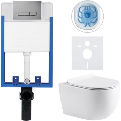 Kompletní podomítkový WC set Lite/Felci - bílá lesklá - WC tlačítko Slim, tmavě šedá - k zazdění - 52,5x36 cm