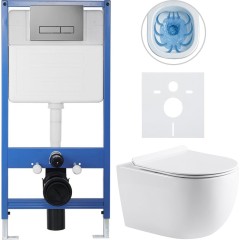 Kompletní podomítkový WC set Lite/Felci - bílá lesklá - WC tlačítko Slim, tmavě šedá - předstěnová instalace/sádrokarton - 52,5x36 cm