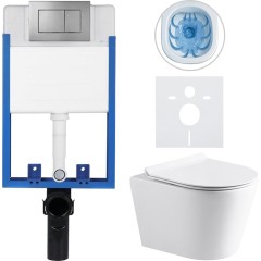 Kompletní podomítkový WC set Lite/Norbi - bílá lesklá - WC tlačítko Classic, tmavě šedá - k zazdění - 48,5x36,5 cm