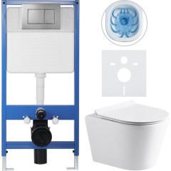 Kompletní podomítkový WC set Lite/Norbi - bílá lesklá - WC tlačítko Classic, tmavě šedá - předstěnová instalace/sádrokarton - 48,5x36,5 cm
