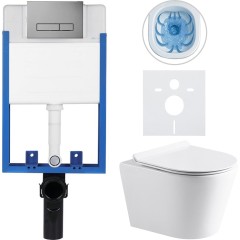 Kompletní podomítkový WC set Lite/Norbi - bílá lesklá - WC tlačítko Slim, tmavě šedá - k zazdění - 48,5x36,5 cm