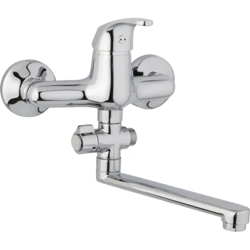 JB Sanitary Nástěnná umyvadlová a sprchová baterie SLIM, rozteč 150 mm, otočný přepínač, bez příslušenství, ramínko 300 mm A10 37 10
