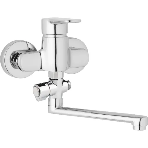 JB Sanitary Nástěnná umyvadlová a sprchová baterie MIRAM, rozteč 100 mm, otočný přepínač, bez příslušenství, ramínko 200 mm M10 32 00