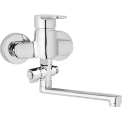 JB Sanitary Nástěnná umyvadlová a sprchová baterie MIRAM, rozteč 100 mm, otočný přepínač, bez příslušenství, ramínko 300 mm M10 32 10