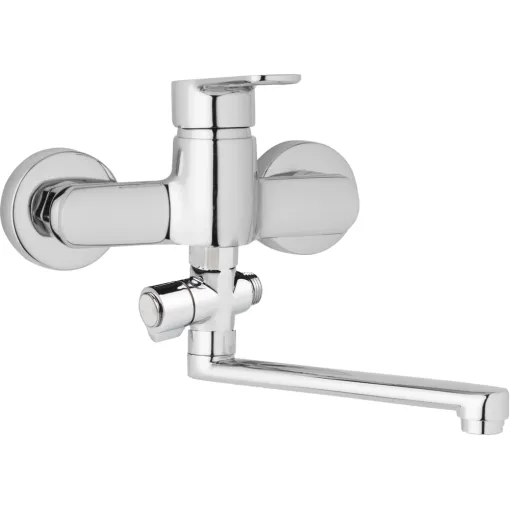 JB Sanitary Nástěnná umyvadlová a sprchová baterie MIRAM, rozteč 150 mm, otočný přepínač, bez příslušenství, ramínko 200 mm M10 37 00