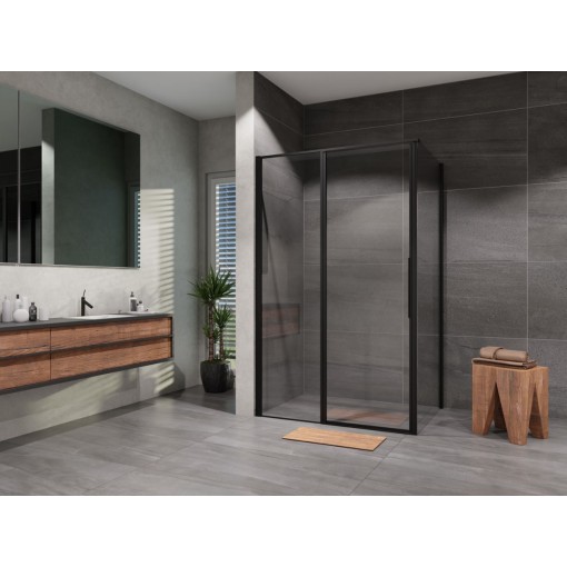 Sprchový kout obdélník otevírací s pevným segmentem Tadao 1200x800, černá, čiré sklo