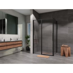 Sprchový kout obdélník otevírací s pevným segmentem Tadao 1200x900, černá, čiré sklo