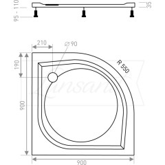 Sprchový kout čtvrtkruh Vati 900x900, chrom, čiré sklo, včetně vaničky