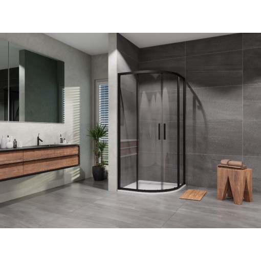 Sprchový kout čtvrtkruh Vati 900x900, černá, čiré sklo