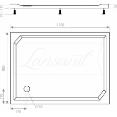 Sprchový kout obdélník Vati 1100x800, chrom, čiré sklo, včetně vaničky