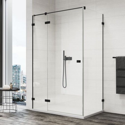 SanSwiss ANNEA Black Boční stěna v 90° s L-kováním pro dveře s L-kováním ANTW07000607