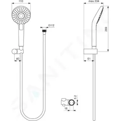 Ideal Standard Set sprchové hlavice Circle 110, 3 proudy, držáku a hadice, chrom B2404AA