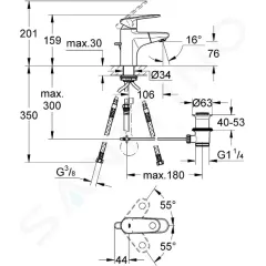 Grohe Páková umyvadlová baterie, chrom 33155002