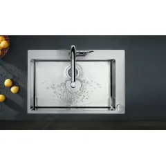 Hansgrohe Dřezová baterie M7120-H320 s výsuvnou sprškou, 2-otvorová instalace, sBOX, vzhled nerezu 73806800