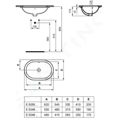 Ideal Standard Umyvadlo pod desku, 55x38 cm, s přepadem, bílá E504801