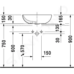 Duravit Umyvadlo na desku 50x35 cm, s přepadem, bez otvoru pro baterii, bílá 0335500000