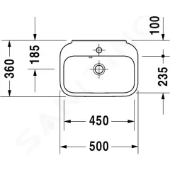 Duravit Umývátko 50x36 cm, s přepadem, s otvorem pro baterii, bílá 0709500000