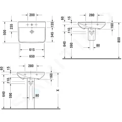 Duravit Umyvadlo 650x500 mm, s přepadem, s otvorem pro baterii, bílá 2331650000