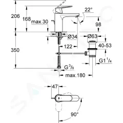 Grohe Páková umyvadlová baterie ES, chrom 2339600E