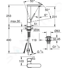 Grohe Umyvadlová baterie L, s výpustí Push-Open a výsuvnou koncovkou, chrom 23844003