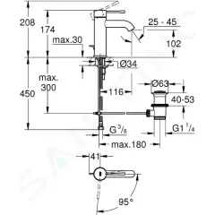 Grohe Páková umyvadlová baterie S, chrom 23591001