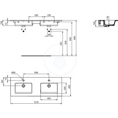 Ideal Standard Dvojumyvadlo, 1215x450 mm, s přepadem, bílá E053401